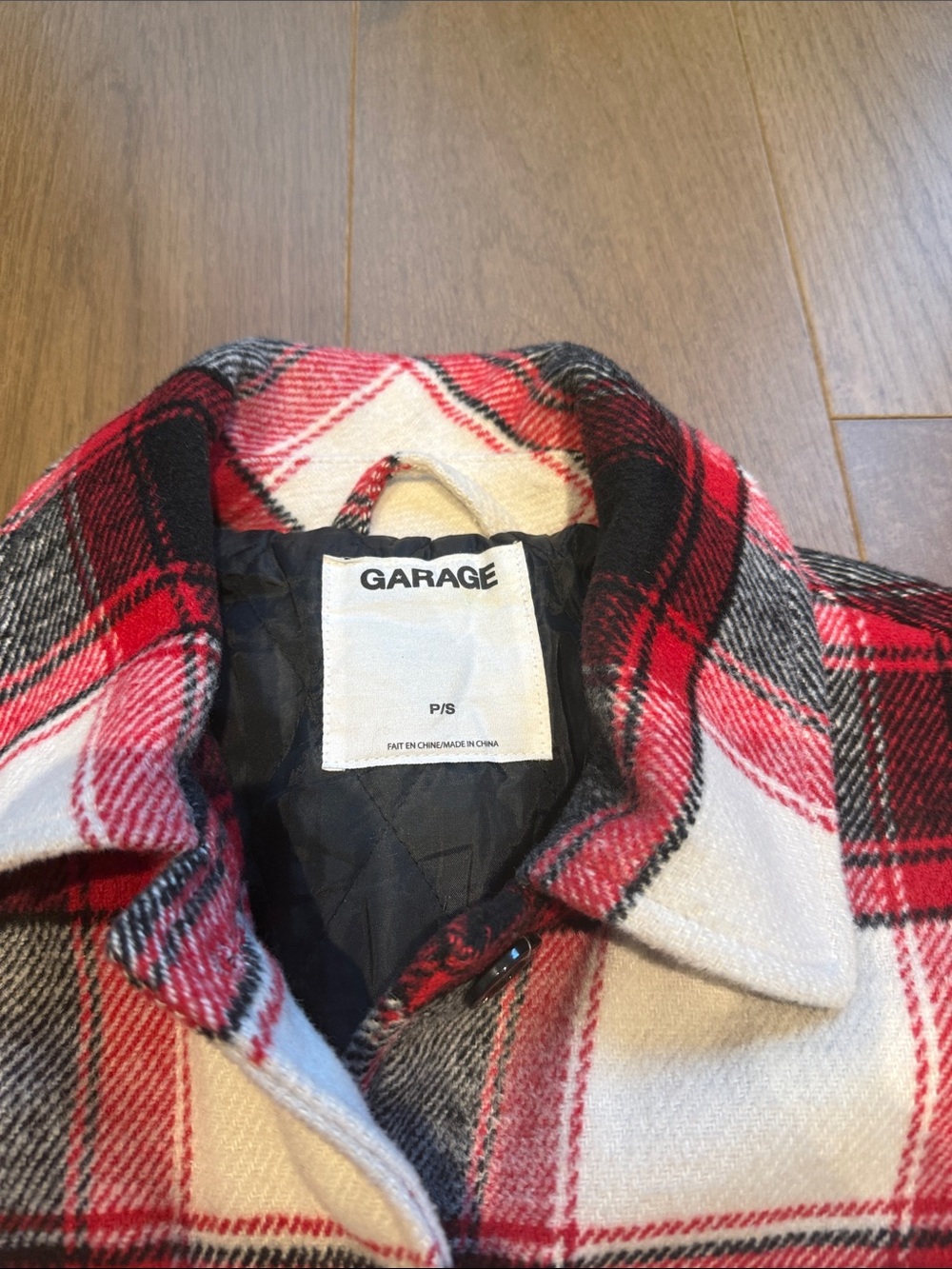 Garage Red Black Cream Plaid Button-Front Jean Jacket - Picture 2 of 2